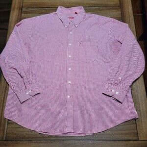 IZOD Full Button LS Tiny Red & White Squares - Size XXL